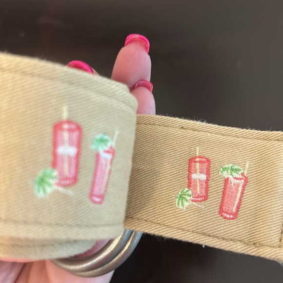 J Crew Tan Belt Tension Buckle Woven Cotton Embroidered Umbrella cocktails M/L - Picture 8 of 8